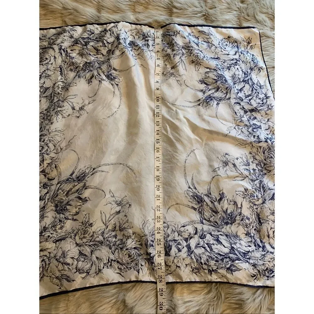 White with Blue Floral Print Scarf